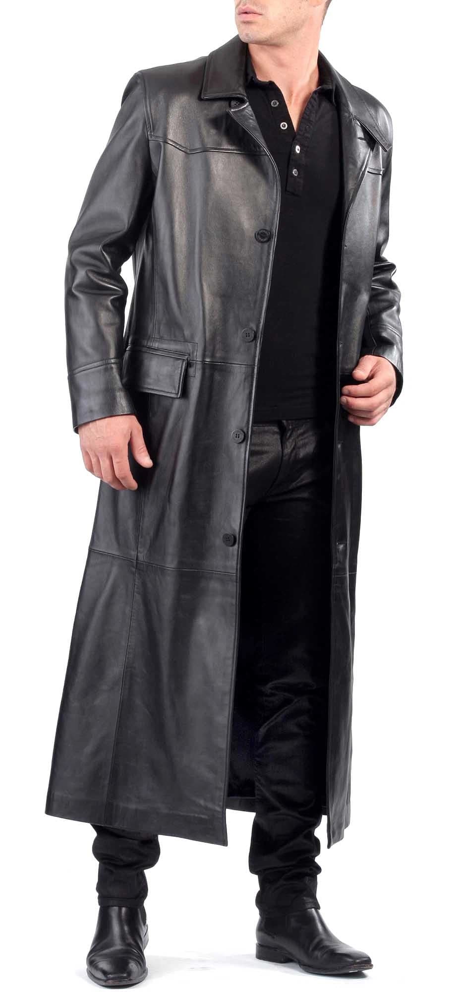 4 Button Button Real Lambskin Leather Coat Men's Black MC01