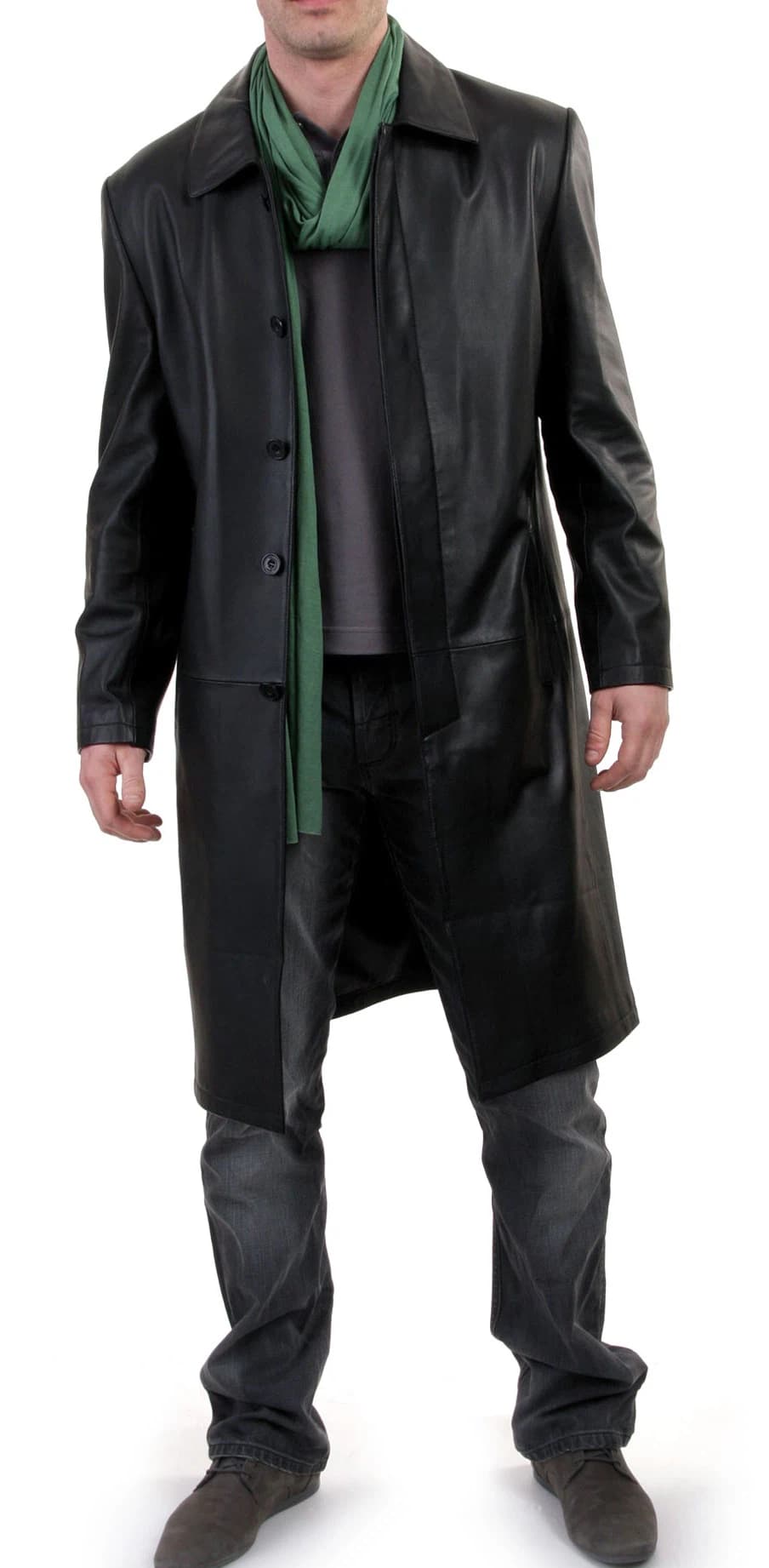 Men's Leather Coat Black Slim-Fit Over Coat Original MC02