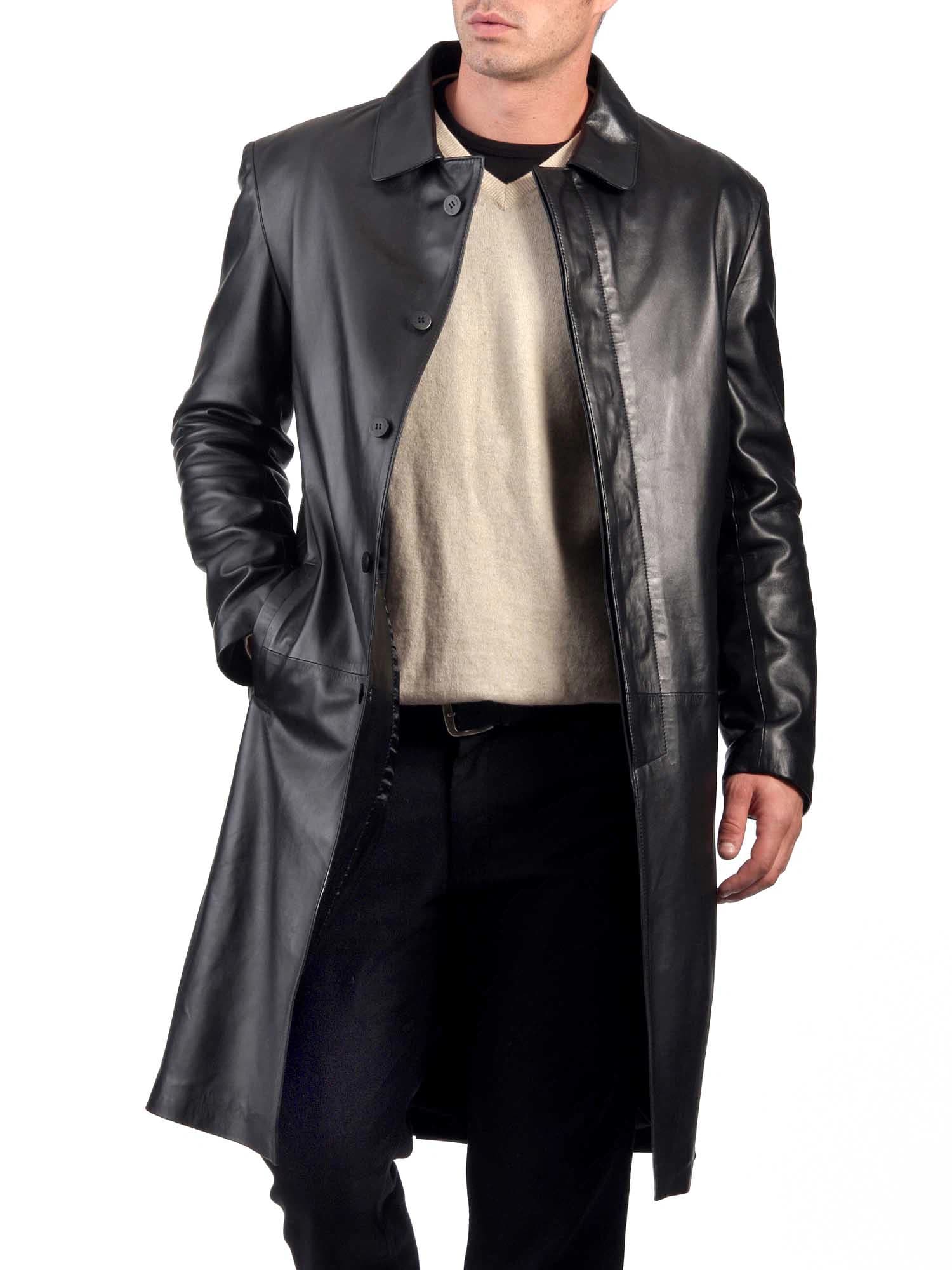 Lambskin Leather Coat Men's Over Coat Natural Black Duster MC04