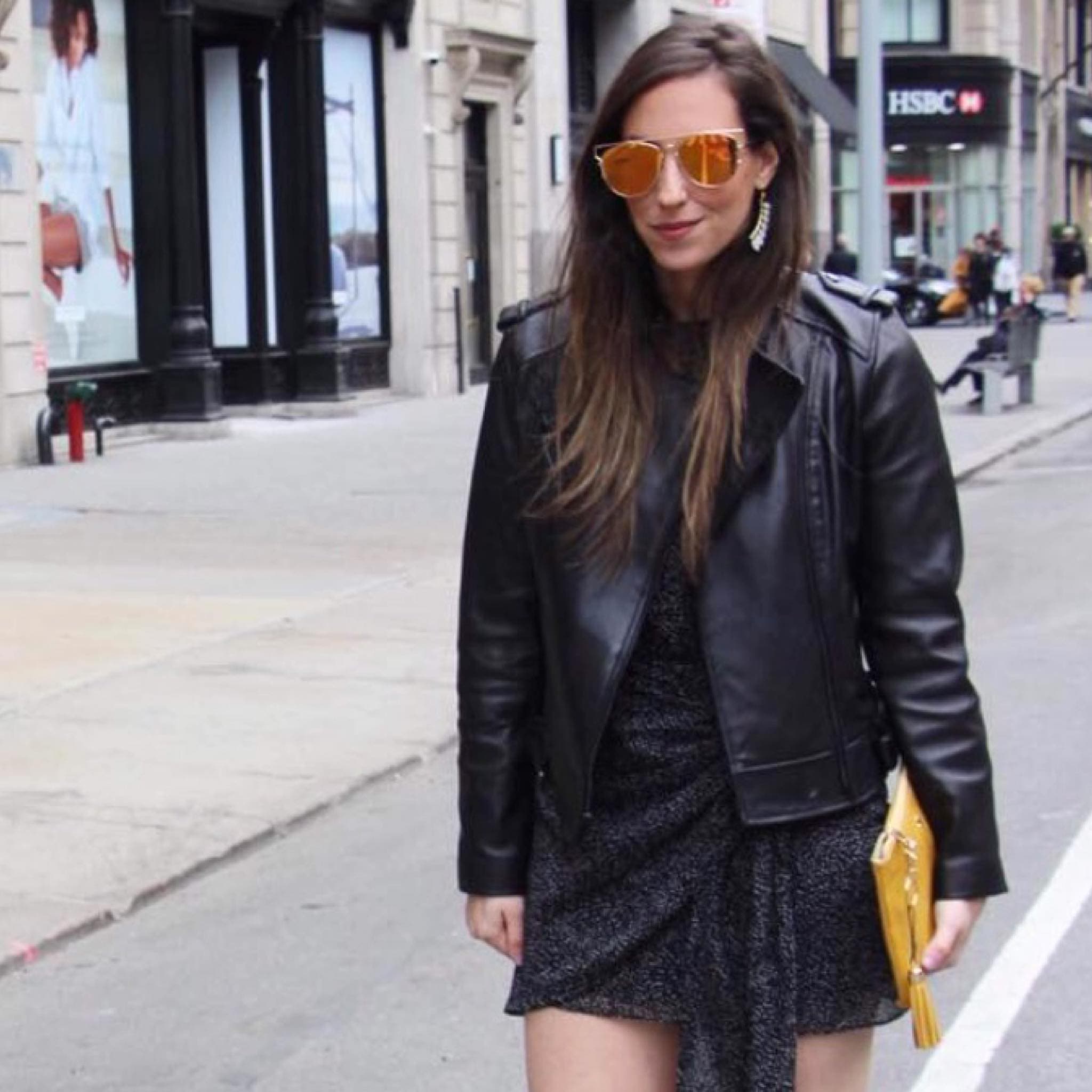 Customer in tailored leather blazer